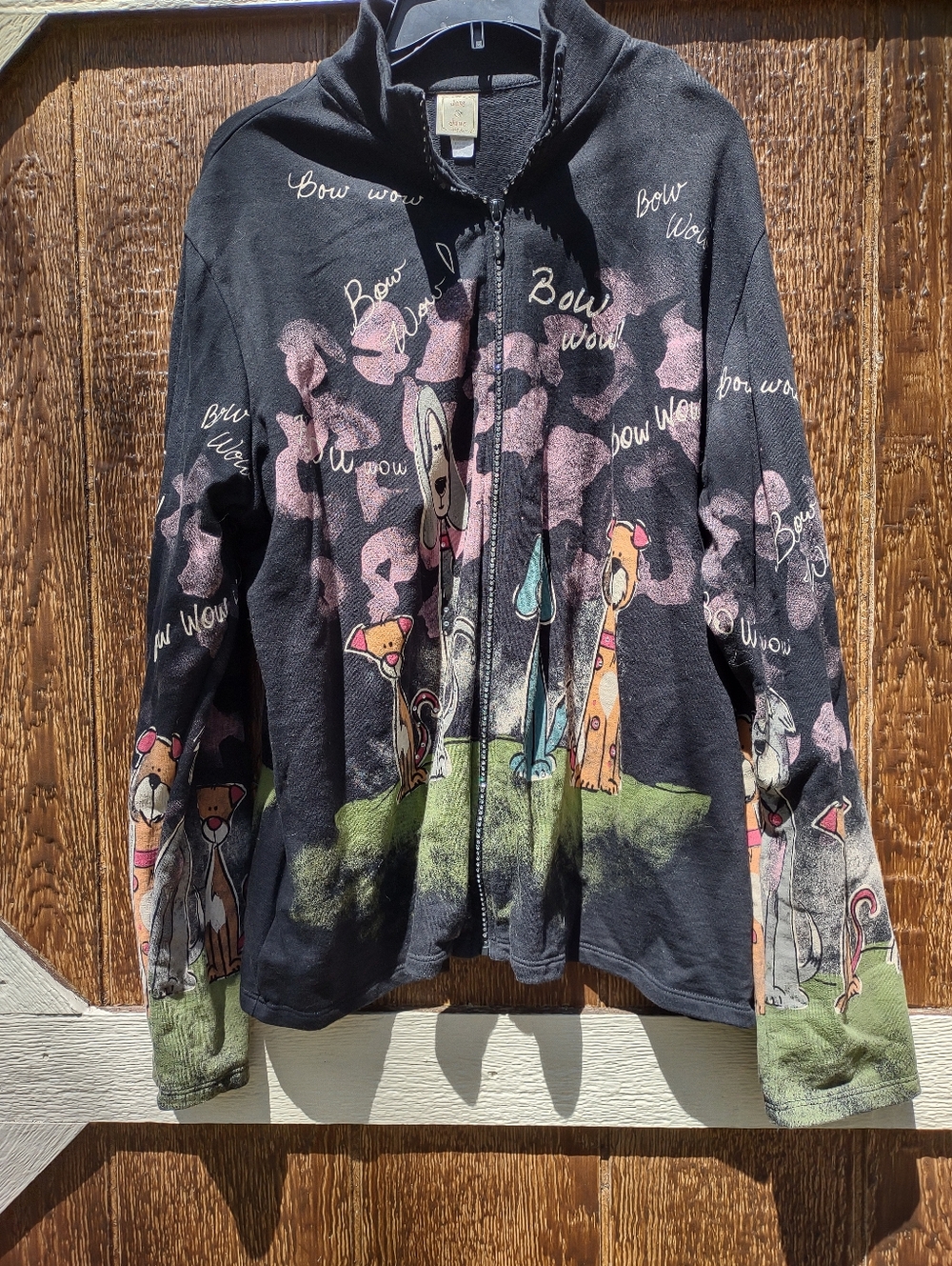 Jess & Jane "Bow Wow" Art To Wear Full Zip Jacket Women's XL